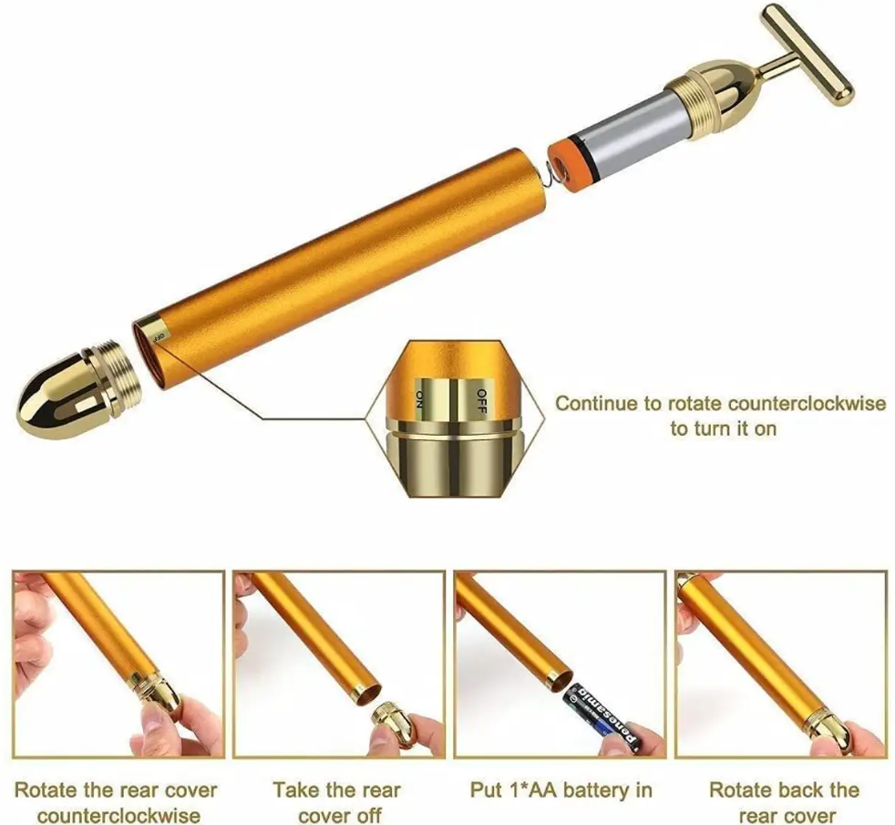 24K Gold Energy Beauty Bar Electric Facial Massage Roller